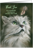Custom Thank You Veterinarian White Fluffy Cat with Feather Pastel Art card
