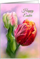 Happy Easter Colorful Spring Tulips Flower Pastel Art card