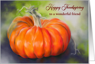 For Friend Orange Pumpkin on Purple Thanksgiving Custom card