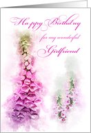 Happy Birthday Girlfriend Pink Foxglove Watercolor card