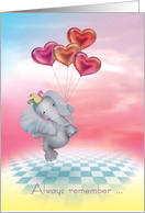Elephant with Heart Balloons Valentine card
