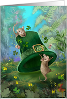 St. Patrick’s Day Mice with Leprechaun’s Hat and Shamrocks card