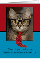 Funny Tabby Cat With Tie Glasses Hairbrain Scheme Retirement card