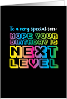 Video Game Arcade Inspired Next Level Birthday for Son card