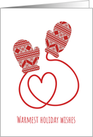 Warm Holiday Wishes Simple Knitted Mittens and Heart String Christmas card