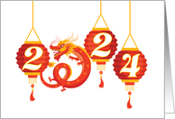 Chinese New Year of the Dragon 2024 with lanterns and Year card