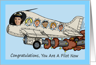 Custom Photo Congratulations New Pilot Cartoon Passengers and Aircraft card