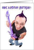 Humorous Punk Rocker Playing Blow Up Guitar Birthday card