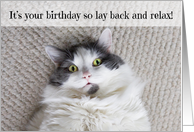 Happy Birthday Lay Back and Relax Cat Humor card