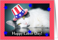 Happy Labor Day Cute Cat in Patriotic Hat card