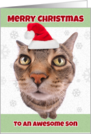 Merry Christmas Son Funny Cat in Santa Hat Humor card