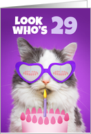 Happy Birthday 29 Year Old Cute Cat WIth Cake Humor card