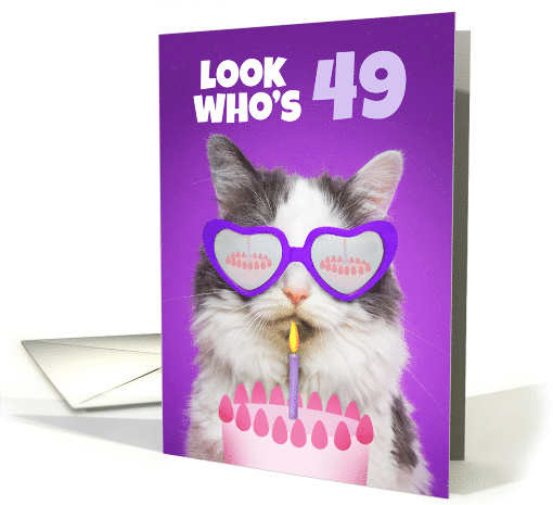 Happy Birthday 49 Year Old Cute Cat WIth Cake Humor card (1557710)