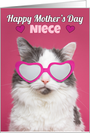 Happy Mother’s Day Niece Cute Cat in Heart Glasses Humor card