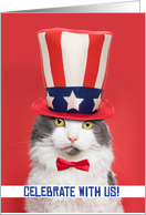 Fourth of July Party Invitation Cute Kitty in Patriotic Hat card