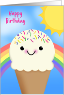Happy Birthday Ice Cream Cone With Rainbow and Sunshine card
