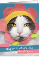 Happy Mother’s Day Great Niece Cute Cat in Flower Hat Humor card