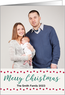 Merry Christmas Simple Red and Green Custom Photo and Name card