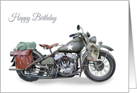 Birthday card featuring a classic WW2 American military motorcycle card