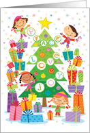 Peace Love and Joy Christmas Tree with Kids and Presents card