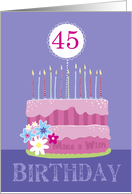 45th Birthday Cake with Candles card