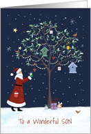 Wonderful Son Santa Claus Tree with Birds card