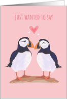 I Love You Adorable Puffin Birds on Pink card