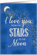 Love From Stars to Moon Night Sky with Glitter Look card