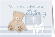 Baby Boy Blue Baptism Invitation Cake Teddy Bear card