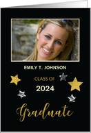 Announcement Custom Photo Graduation 2024 Gold and Silver Looking Star card