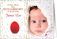 Photo Red Egg and Ginger Invitation with Gold Looking Gems and Persona card