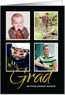 Graduation For Son Four Photo Customizable Announcement Black and Gold card