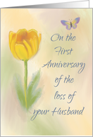 1st Anniversary of Loss of Husband Watercolor Flower with Butterfly card