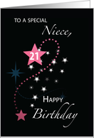 Niece 21st Birthday Star Inspirational Pink and Black card