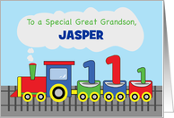 Great Grandson 1st Birthday Personalized Colorful Train on Track card