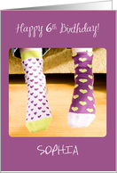 Customizable Name 6th Birthday Crazy Socks card