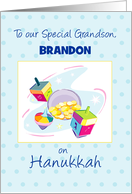 Grandson Hanukkah Customizable Name Blue With Dreidel and Gifts card