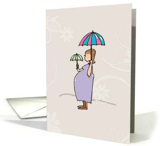 Baby Shower Invitation Pregnant Mom with Two Umbrellas card (1762792)