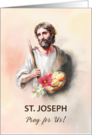 St Joseph Feast Day Pray For Us Watercolor card