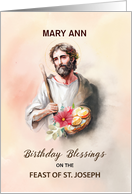 Birthday Customize Name Blessings on Feast of St Joseph Watercolor card