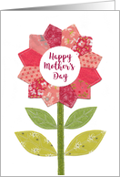 Happy Mother’s Day Stitched Fabric Flower with Leaves and Stems card