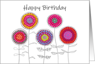 Happy Birthday Colorful Round Whimsical Flowers card