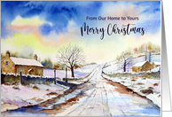 From Our Home to Yours on Christmas Wintery Lane Watercolor Painting card