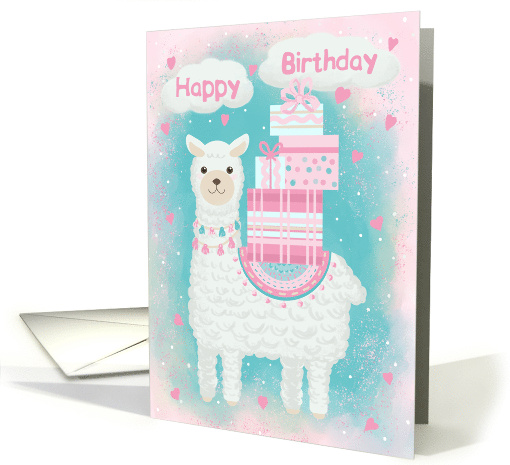 Birthday for Girls Cute Llama with Gifts card (1677436)