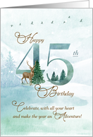 45th Birthday Evergreen Pines and Deer Nature Themed card