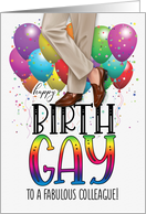 Colleague Happy Birth GAY Balloons and Rainbow Colors card