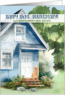 Home Anniversary Realtor Blue House and Dog Custom card