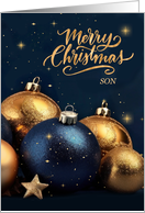 for Son Christmas Navy Blue and Golden Colored Ornaments card