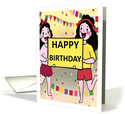 Kids Happy Birthday Girl Twins Cartoon Characters card (1779602)