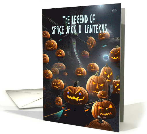 A Scary Sci Fi Halloween Showing an Invasion of Jack O Lanterns card